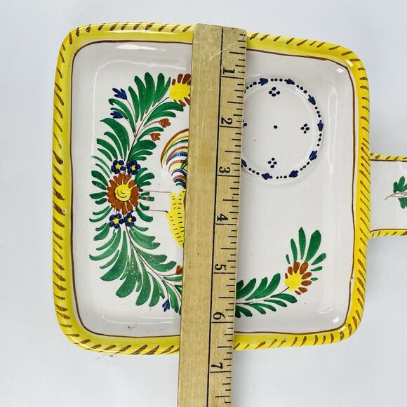 Italy Pottery Majolica Snack Tray Cup Holder Galletto Rooster Terracotta VTG - Picture 2 of 16